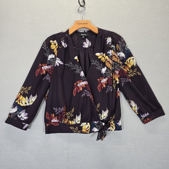 Madewell Wrap Front Top in Blooming Oasis Plum Womens Size Medium - Picture 4 of 14